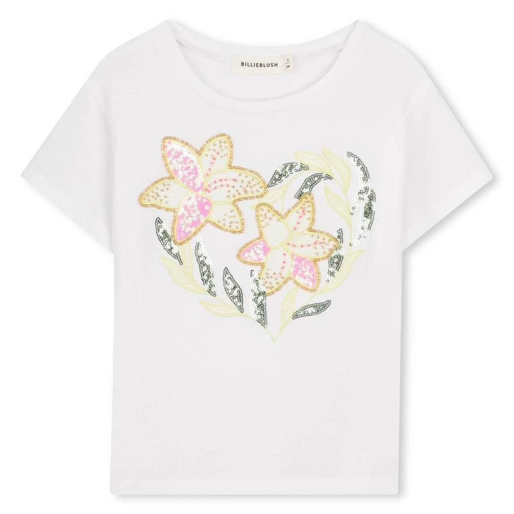 NEW BILLIEBLUSH girls floral sequin short sleeve tee in white